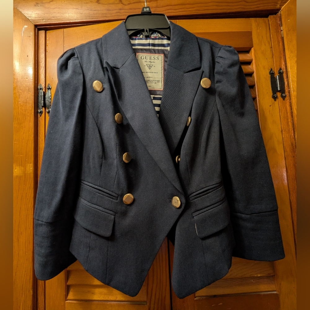 Guess Women's Navy Blazer with Gold Buttons